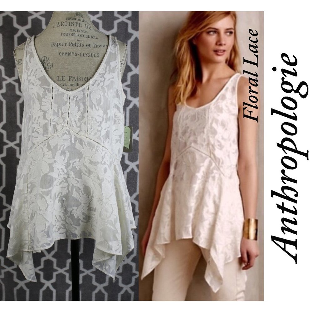 Anthro Vanessa Virginia lace ivory boho top S - Picture 2 of 12